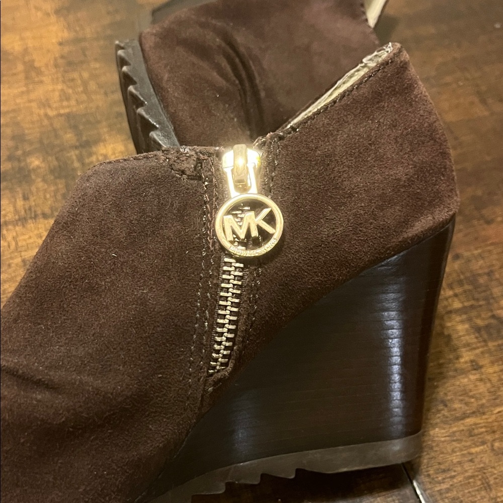 Michael Kors Dark Brown Suede Wedge Booties - Picture 4 of 13